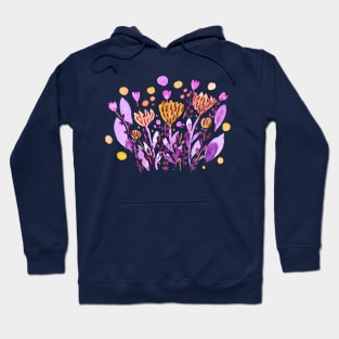 Watercolor whimsical flowers - orange and purple Hoodie